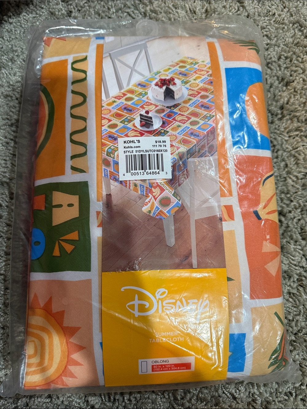 Disney Orange Multi-Color Sun & Tile Pattern Oblong Tablecloth